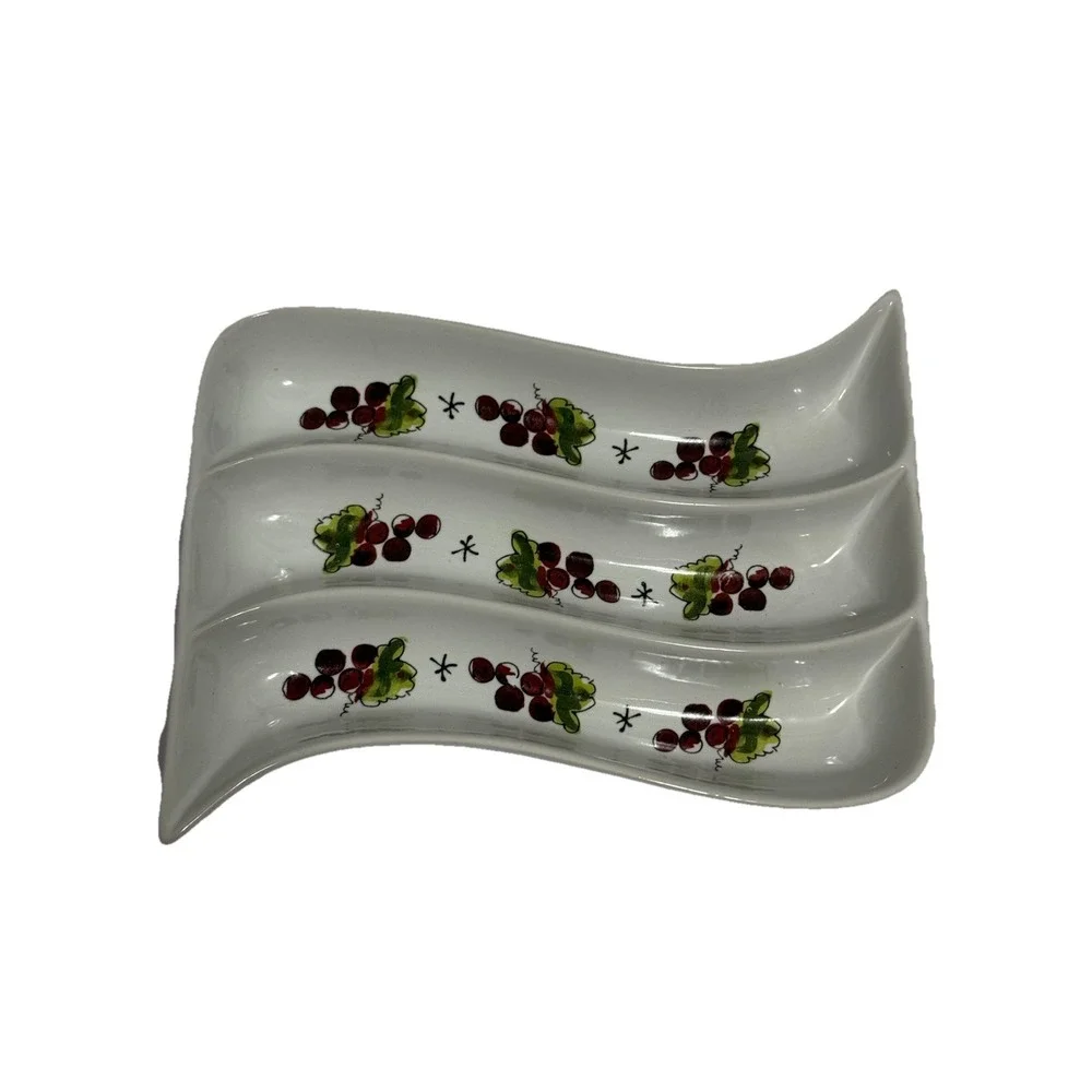 California Pantry Olive/Pickle Ceramic Serving Dish Divided Snack Appetizer 6x8